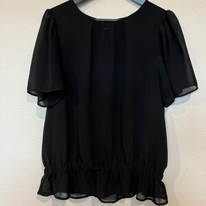 Ann Taylor Preowned Flutter Sleeve Cinched Waist Top Sz: Small TALL Color: Black